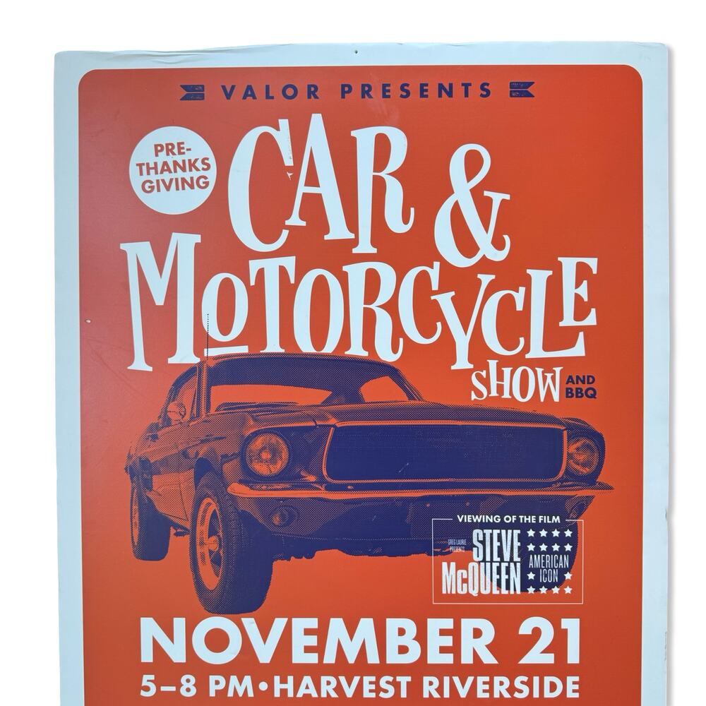 Steve McQueen Bullitt Car Motorcycle Show Sign XLarge Vintage Garage Decor EUC - Picture 5 of 9